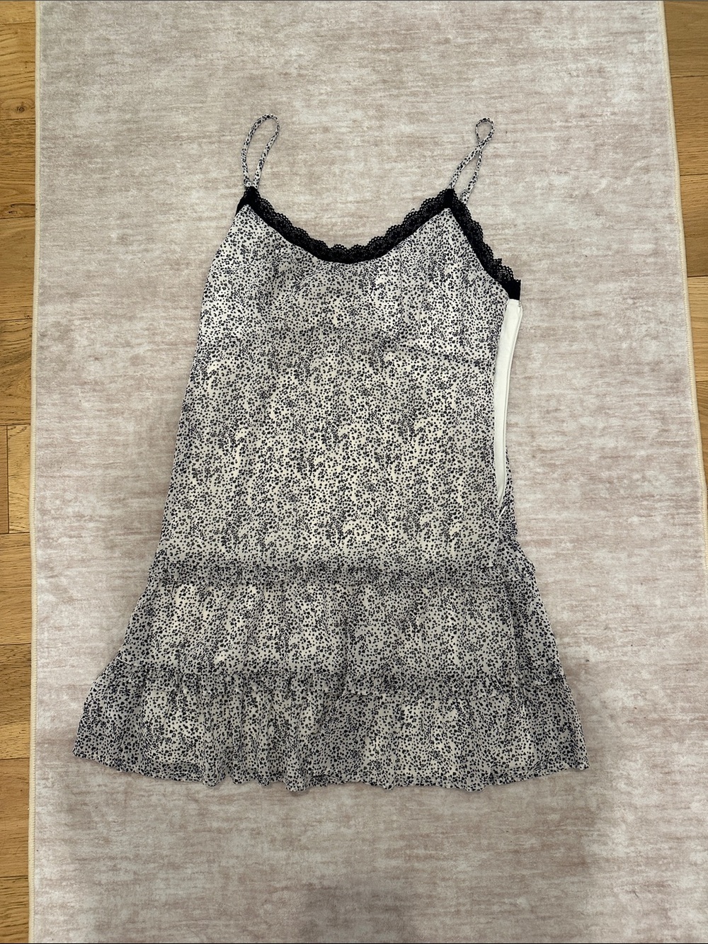 Kimchi Black and White Lace-Trim Spotted Dress
